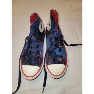 Kids youth Plaid high top Converse All Stars Size 12 blue and red